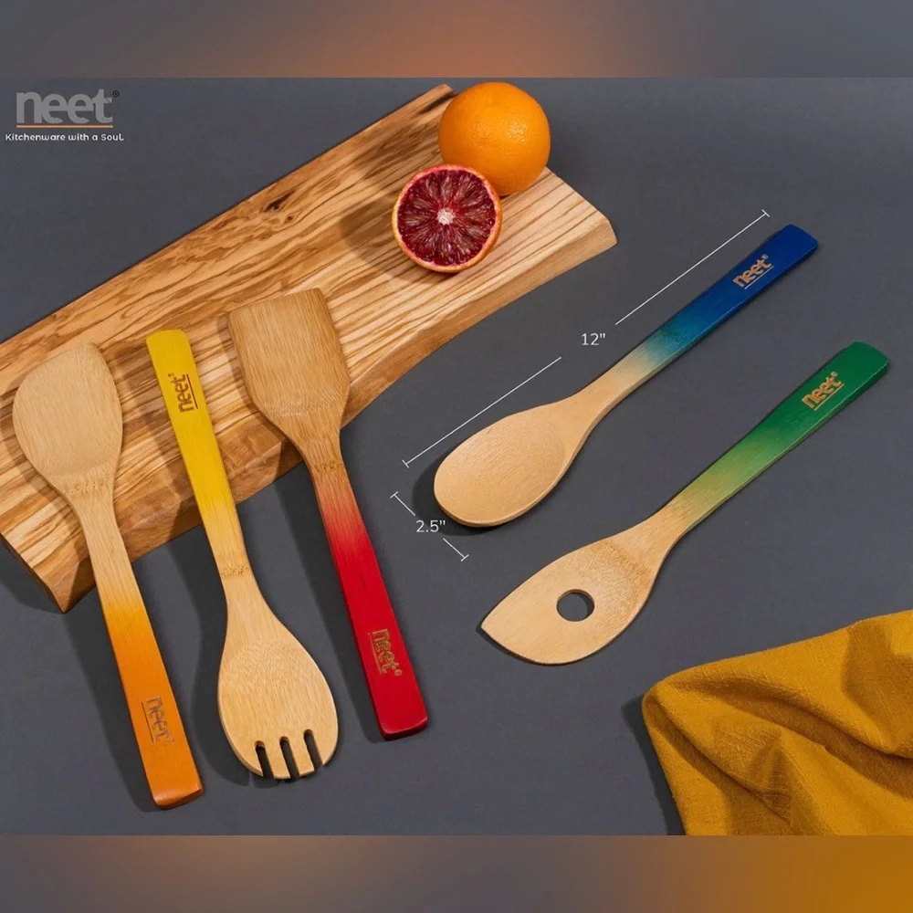 Neet 5 Piece Bamboo Utensils Set FREE SHIPPING NWT 🌈